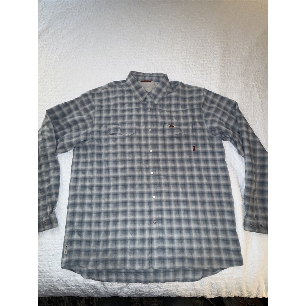 Simms Cor3 Fishing Shirt Mens XXL Vented Long Sleeve Snap Up Plaid Logo Buttons